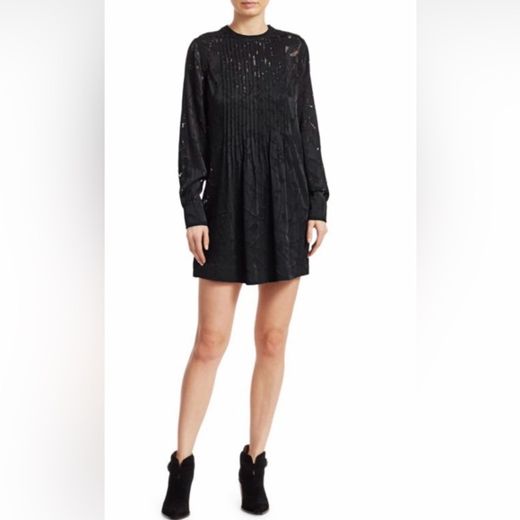 Rag & Bone Rubie Silk Burnout  Popover Relaxed Fit Mini Dress Black, Sz Med - Picture 3 of 16